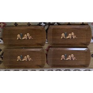 Vintage Hasko set of buffet luncheon lap serving trays puppies dogs litho 1950's